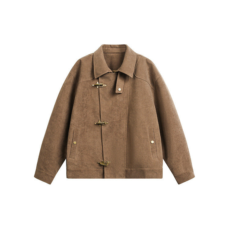 Retro Metal Buckle Solid Color Unisex Workwear Jacket