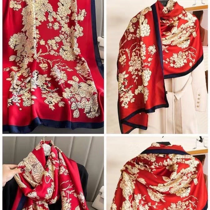 Women's Lijin Satin Scarf Floral Print Shawl