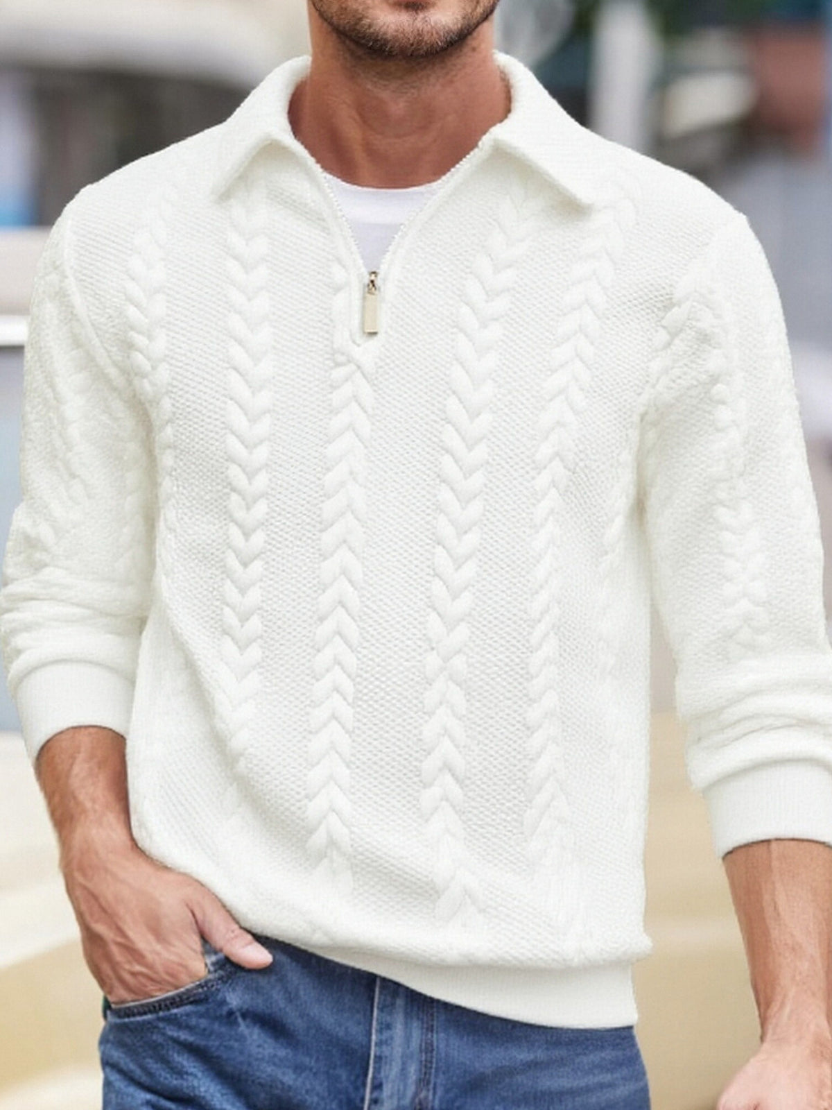 Jacquard Half Zip Sweatshirt