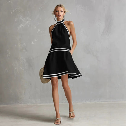 Halter Neck Striped Trim Dress