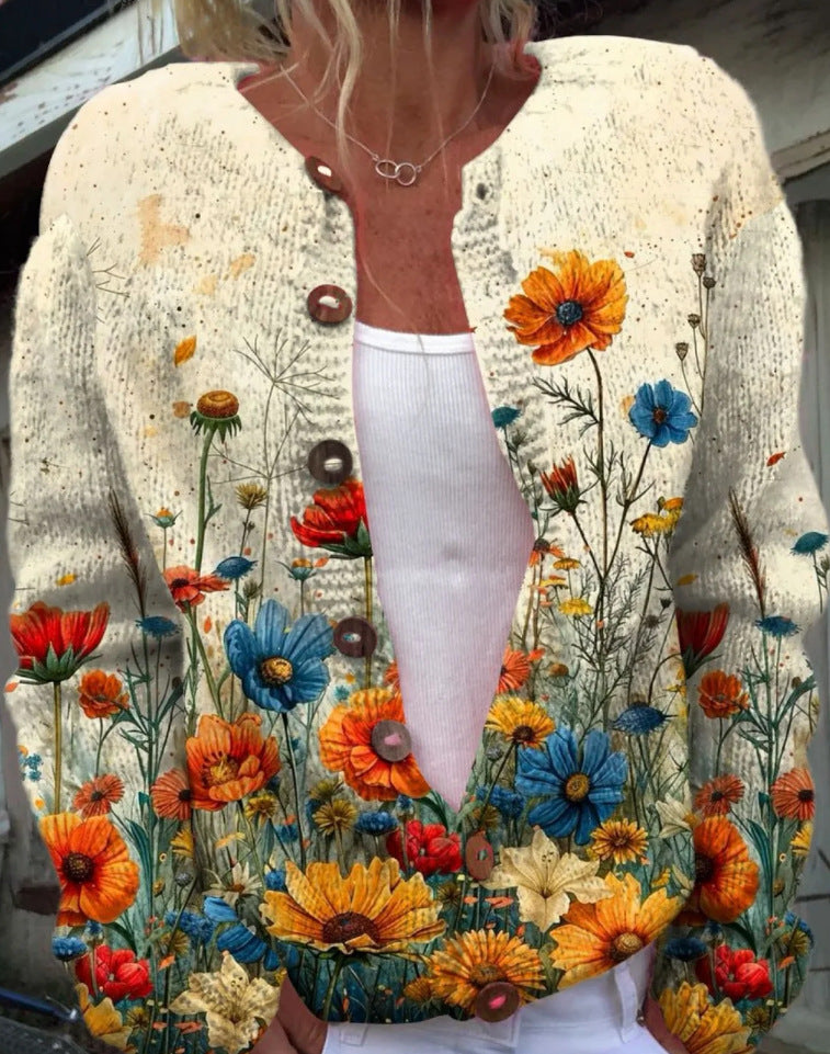 Womens 3D Printed Knit Cardigan
