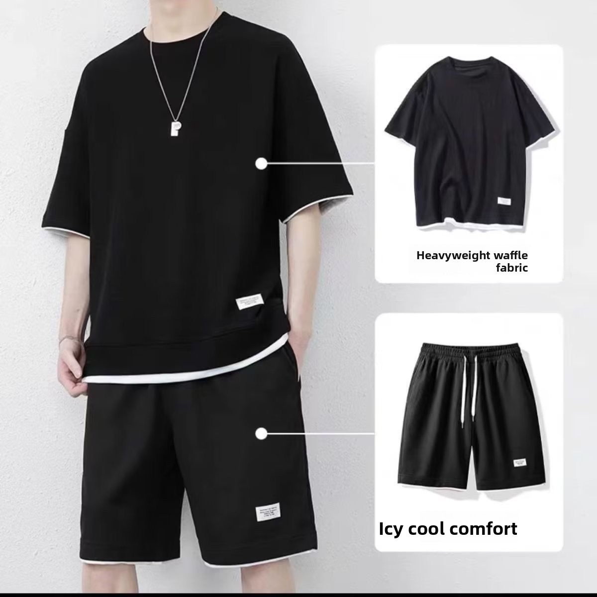 Mens Summer Waffle Short Sleeve Set