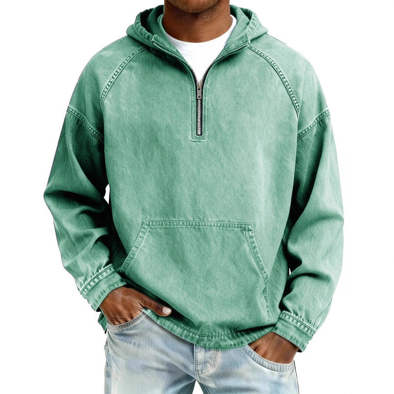 Mens Retro Half Zip Hooded Sweatshirt