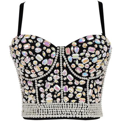 Rhinestone Beaded Fitted Bustier Bralette Camisole Small Strap