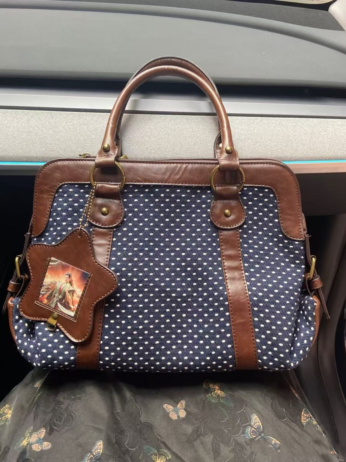 Retro Polka Dot College Style Tote Bag