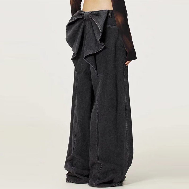 Niche Designer Jeans Strik Decoratie Losse Fit