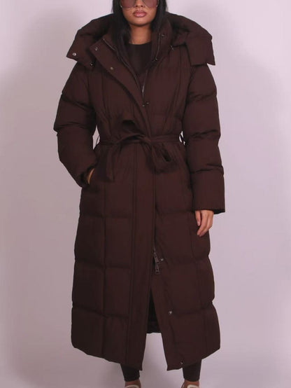 Women's Long Corduroy Down Jacket with Hood