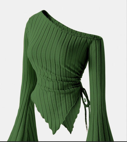 Women's Off-Shoulder Bell Sleeve Knit Top