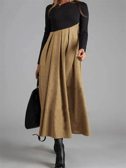 Womens Long Sleeve V-Neck Woolen Dress