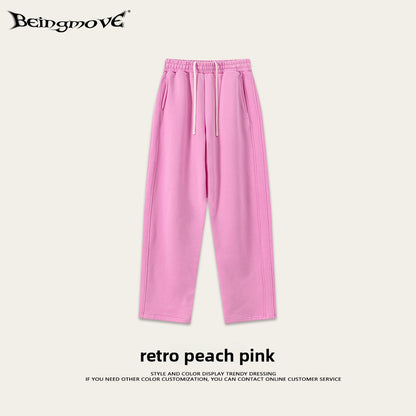 Retro Washed 400g Fleece Lined Curved Cut Straight Leg Sweatpants for Men