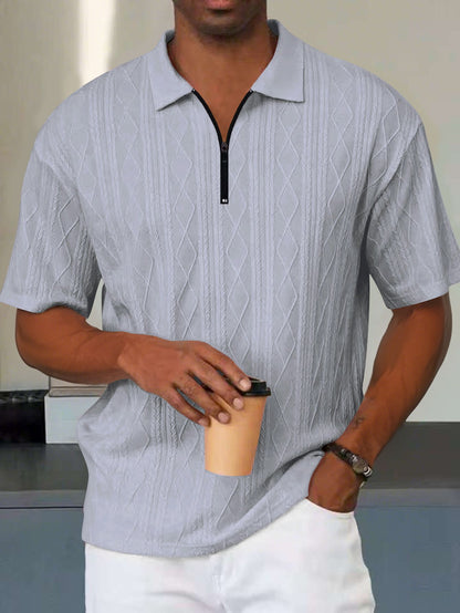 Retro zomer poloshirt met kraag halve ritssluiting en korte mouwen