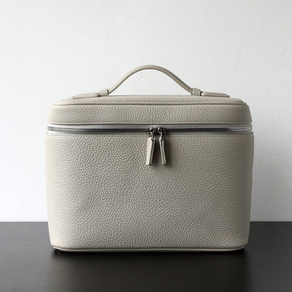 Large-capacity top-grain cowhide hand-held cosmetic bag for storage