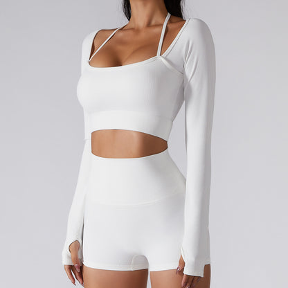Womens Halterneck Long Sleeve Yoga Suit Tight Fitness Wear