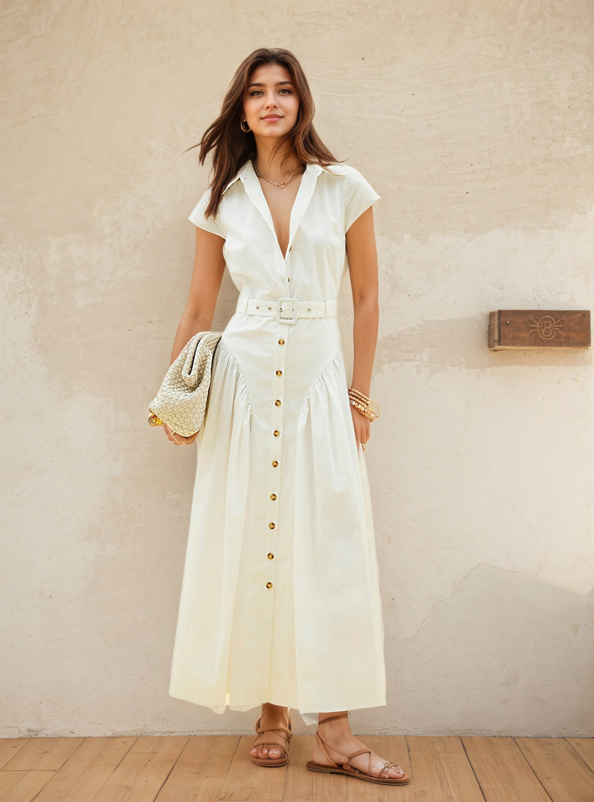 Elegant Lapel Single-Breasted Long Dress