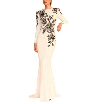 Embroidered and Beaded Long Dress