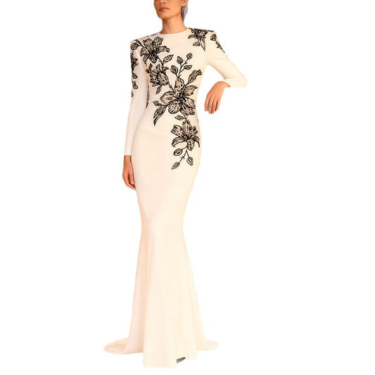 Embroidered and Beaded Long Dress
