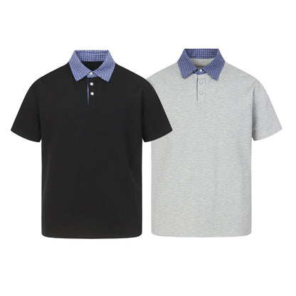 minimalist faux two-piece checkered collar polo shirt , summer casual versatile short sleeve top