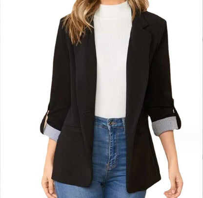 Fashionable Patchwork Notch Lapel Slim Fit Cardigan Suit Coat for Women Autumn Winter Season