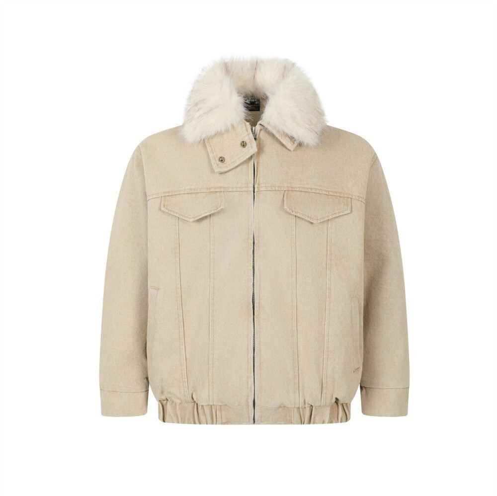 Denimjack met afneembare bontkraag