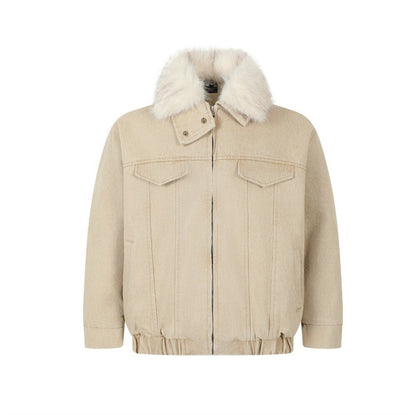 Denimjack met afneembare bontkraag