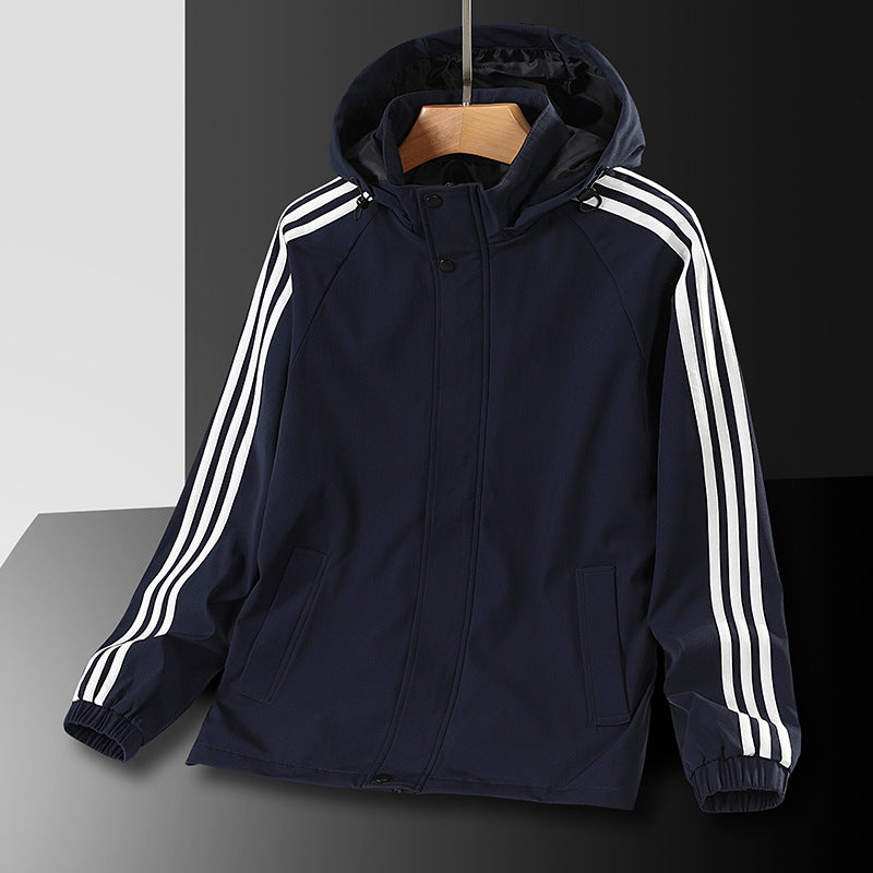 Three bar coat men's autumn trend casual men's thin windbreaker men's spring clothing youth sports hooded jacket