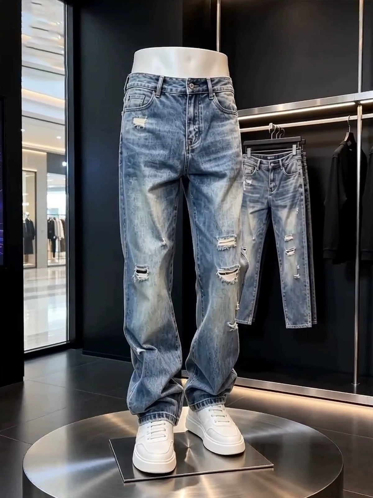 Slim-Fit Ripped Denim Pants