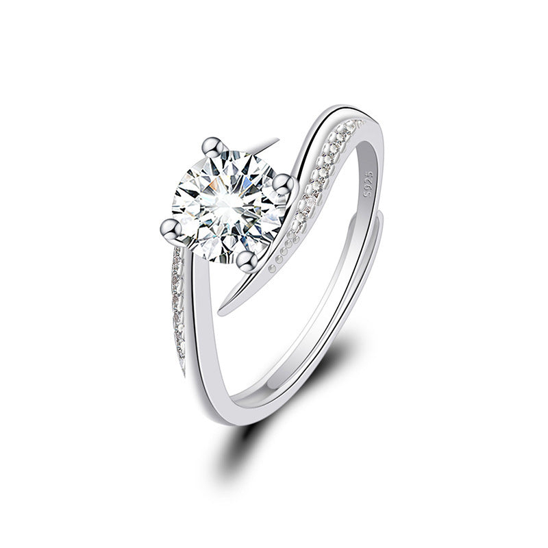Adjustable Cubic Zirconia Ring Women Classic Six Claw Design