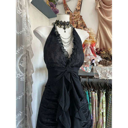 Elegant Black Halter Neck Long Dress
