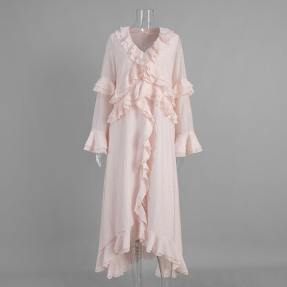 Elegant Ruffle Hem V-Neck Dress