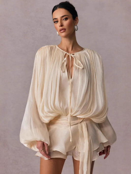 Womens Solid Color Shirt Dress with Tie Detail