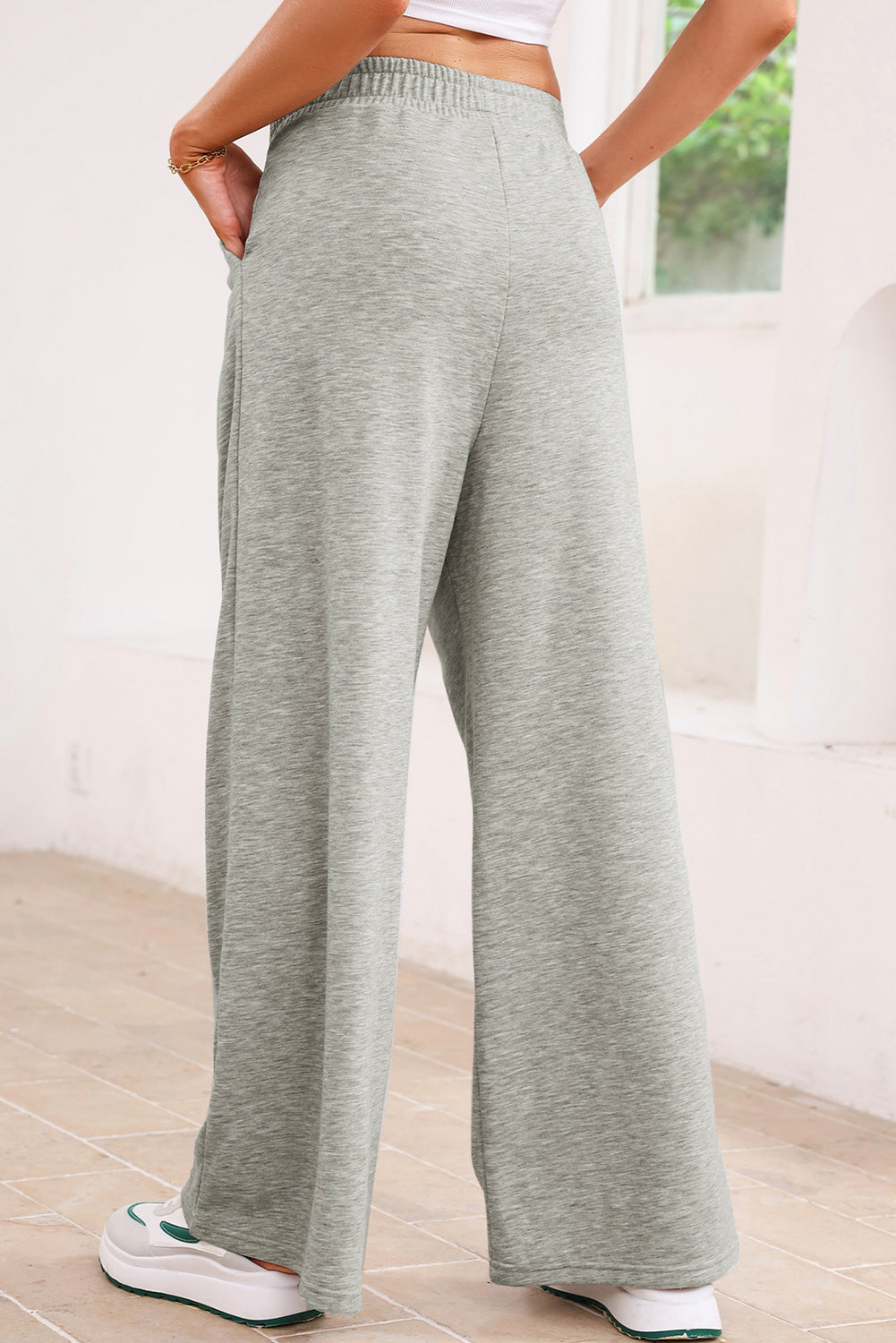 Joggingbroek met elastische tailleband plooien en hoge taille