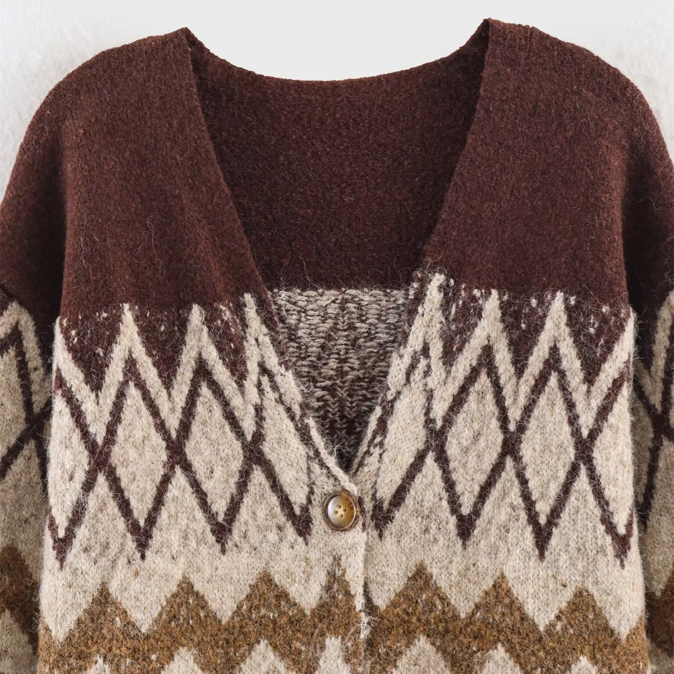 Vintage jacquard gebreide vest met V-hals knopen en tailleband