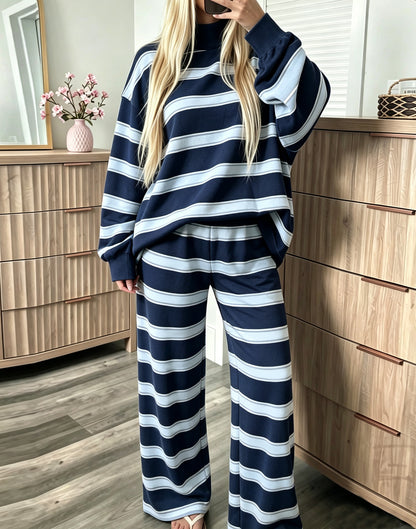 Women's Striped Tracksuit Two-Piece Set Long Sleeve Casual Pants Suit
