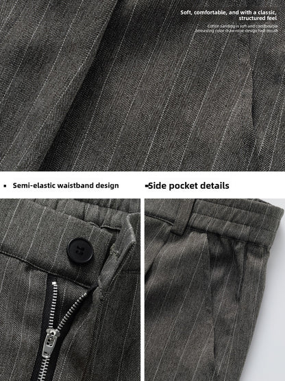 Men's Vintage Striped Drapey Loose Casual Straight-Leg Trousers