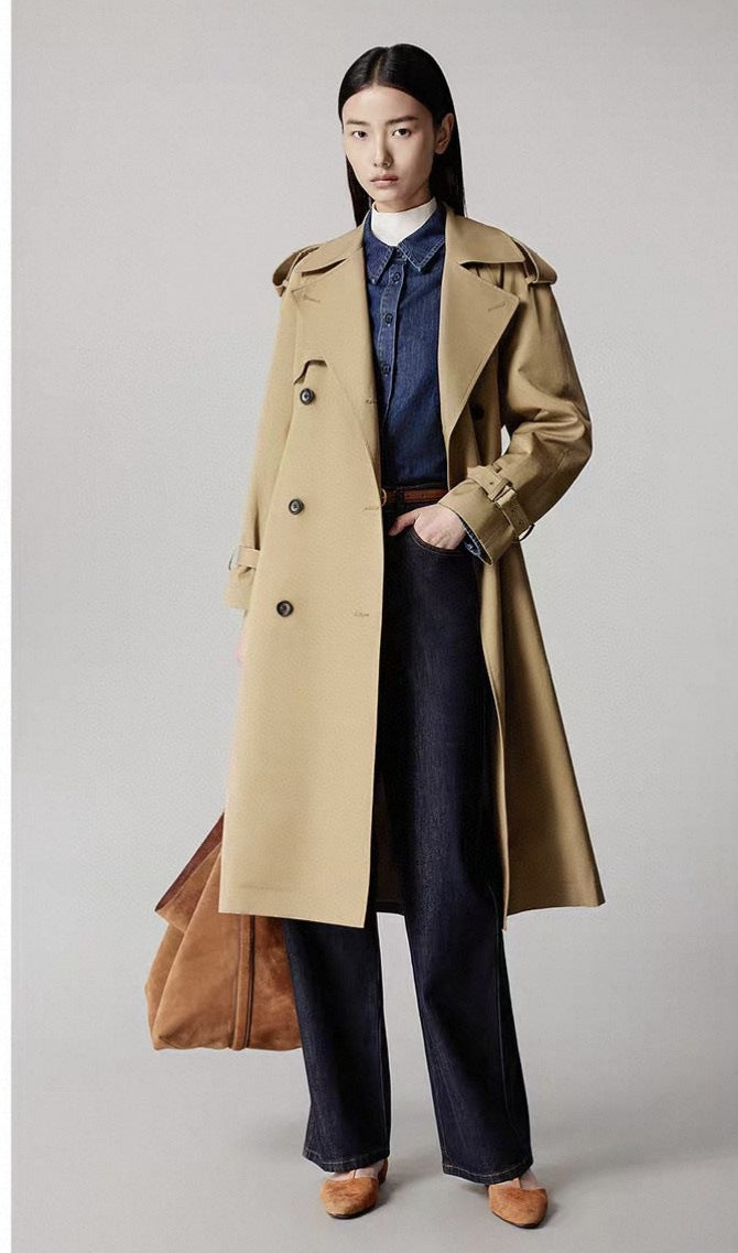 Elegant Double-Breasted Long Windbreaker