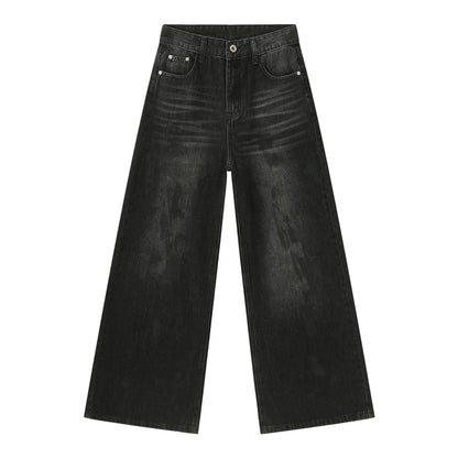 Retro wide-leg denim pants - Men's American-style loose straight-leg pants