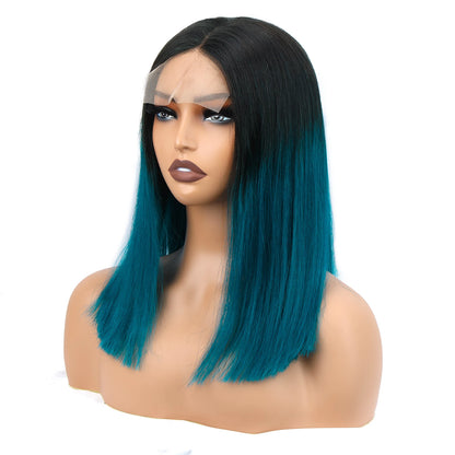 4x4 Lace Closure korte bobpruik van echt haar T1B/groen