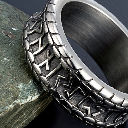 Retro distressed Viking runes stainless steel ring