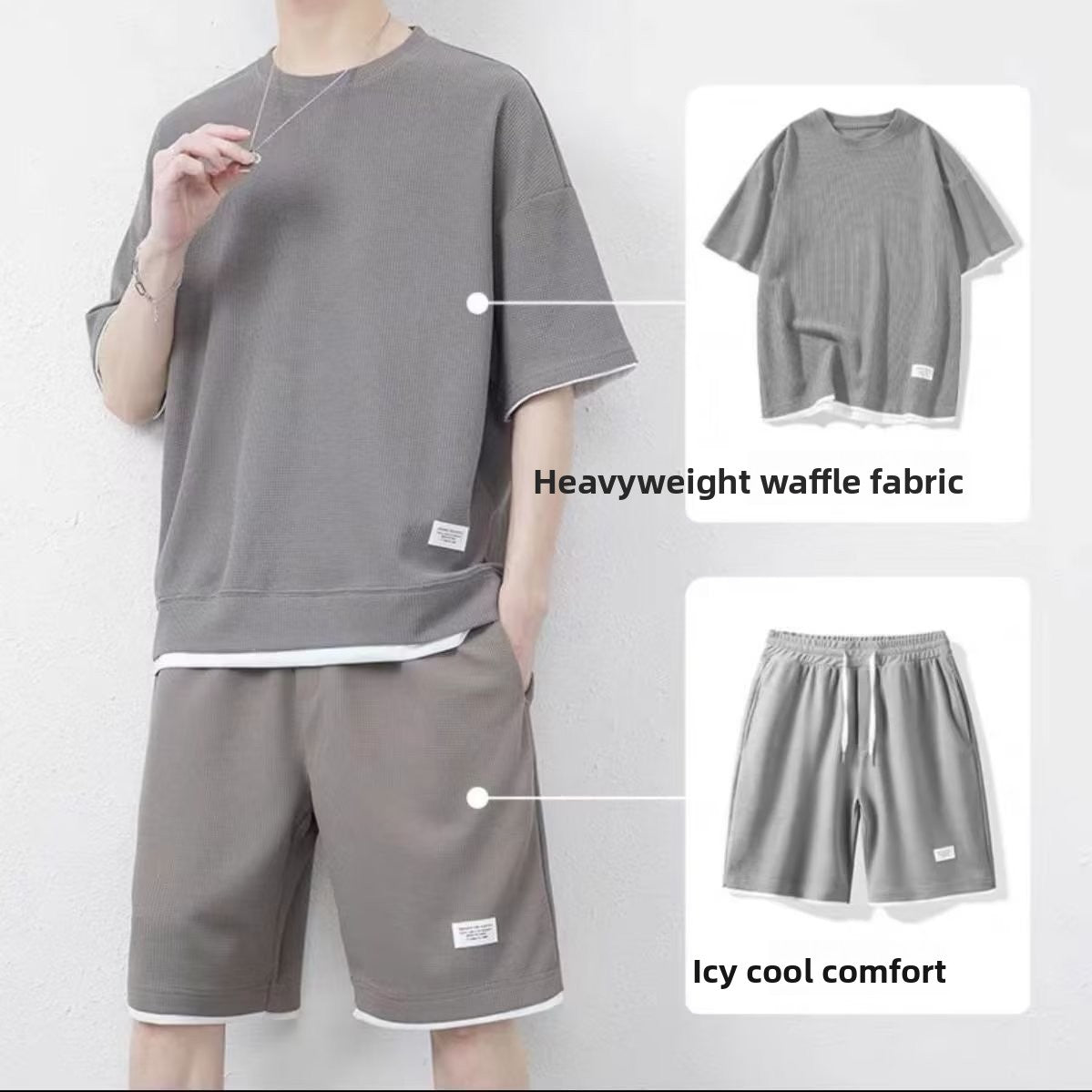 Mens Summer Waffle Short Sleeve Set