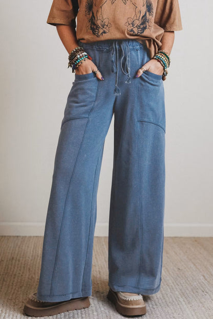 Mineral Wash Retro Westernbroek met trekkoord hoge taille en wijde pijpen