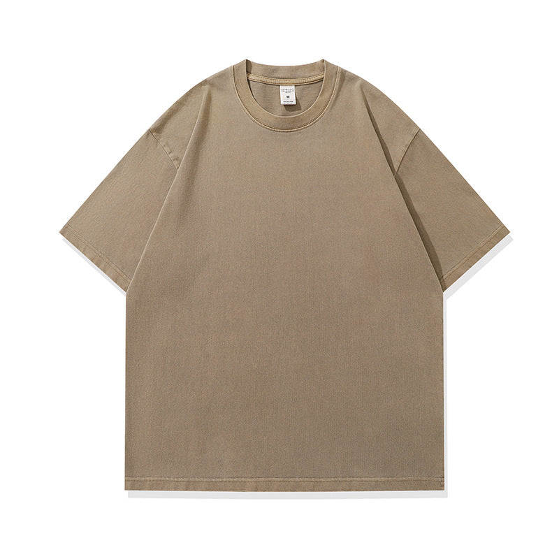 Men's Fashionable American Street Style Loose Drop Shoulder Pure Cotton Short Sleeve T-Shirt with Print Customization