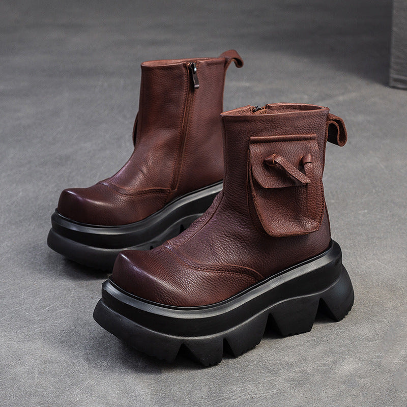 Top layer cowhide high-heeled ankle boots