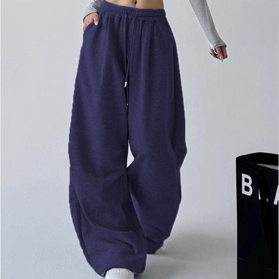 Women's Straight Loose Fleece-Lined Drawstring Casual Pants