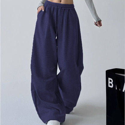 Women's Straight Loose Fleece-Lined Drawstring Casual Pants