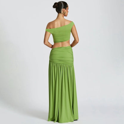 Sexy blote navel diagonaal kraag top slim fit split rok pak