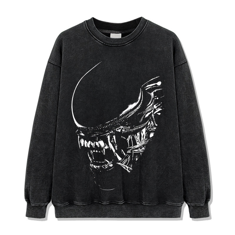 Summer New Irregular Xenomorph Print T-Shirt Summer Cotton Washed Vintage Short Sleeve Top