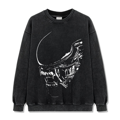 Summer New Irregular Xenomorph Print T-Shirt Summer Cotton Washed Vintage Short Sleeve Top