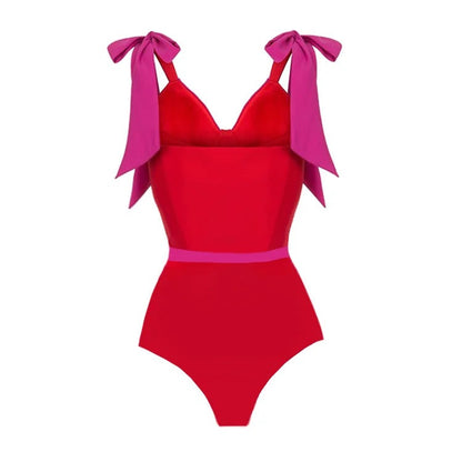 Colored bow tie swimsuit set for women