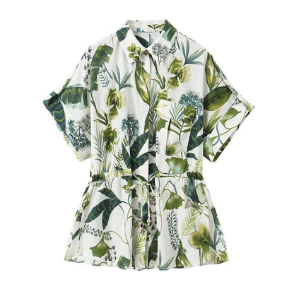 Women's Printed Shirt + Straight Leg Pants Set