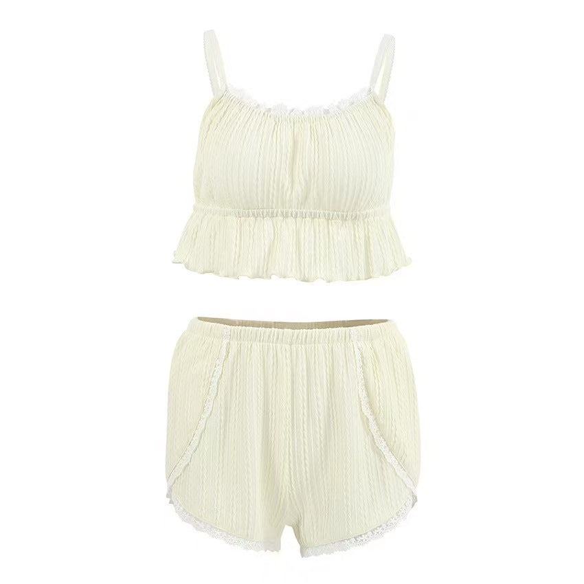 Lace Trimmed Camisole Shorts Pajama Set